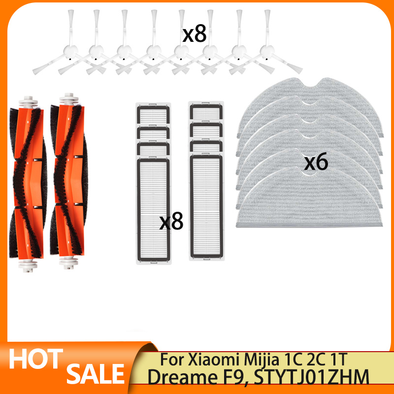 Kompatibel Für Dreame F9, Xiaomi Mijia 1C 2C 1T STYTJ01ZHM Ersatz Zubehör Wichtigsten Seite Pinsel Hepa-Filter Mopp Tuch teile: Burgunderrot