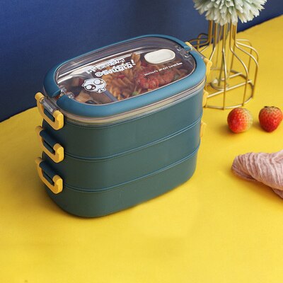 Draagbare Voedsel Container Lunchbox Student Kinderen Grote Capaciteit Laag Lunchbox 304 Rvs: Blue 3