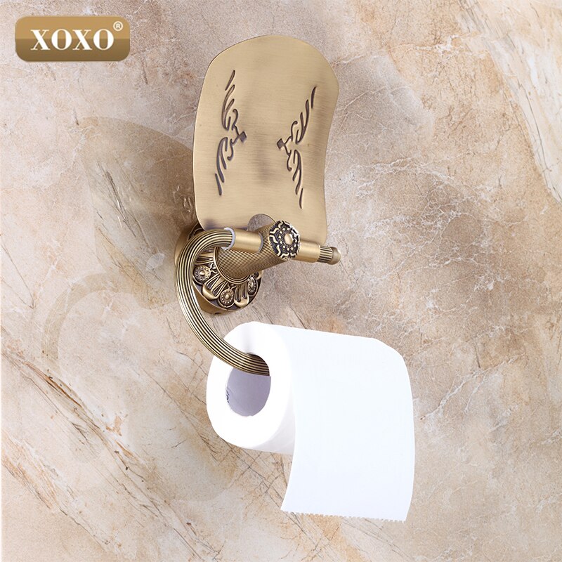 XOXO Bathroom Toilet Paper Holder With Cover Antique Brass Roll Tissue Rack Carved Pattern Base Paper Shelf Wall Mounted15086B