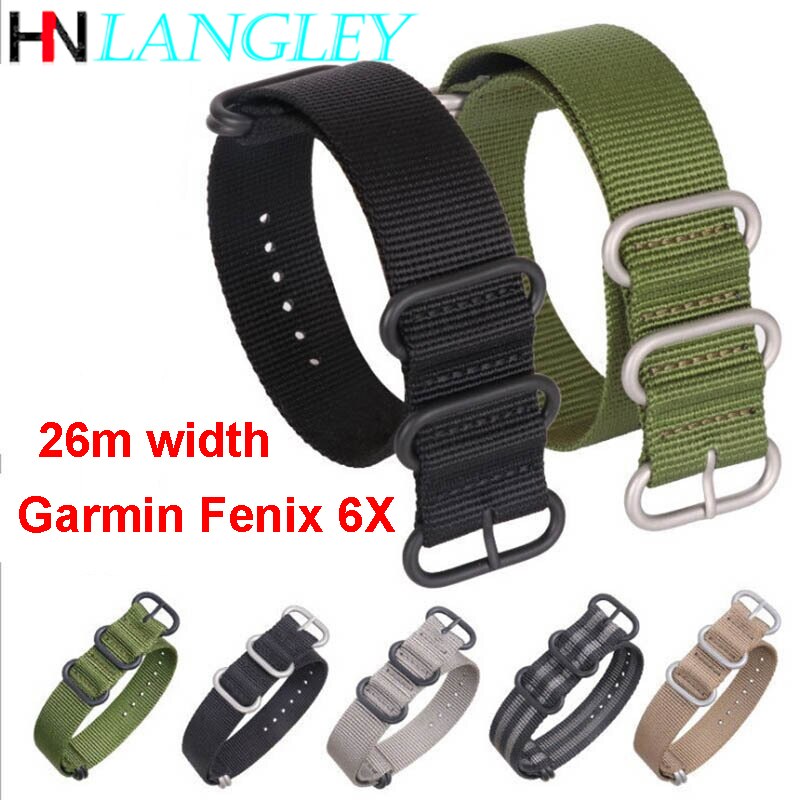 Tiheä nylon ranneke 26mm nato zulu nylon kellon ranneke garmin fenix 3/3hr/5x/6x plus finesse 935 60s canvas rannekoru