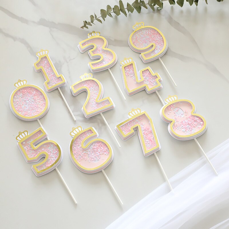Glitter Cake Decoration Insert Sequins Paper Cake Toppers Happy Birthday Baby Shower Wedding Anniversary Party Cupcake Decor