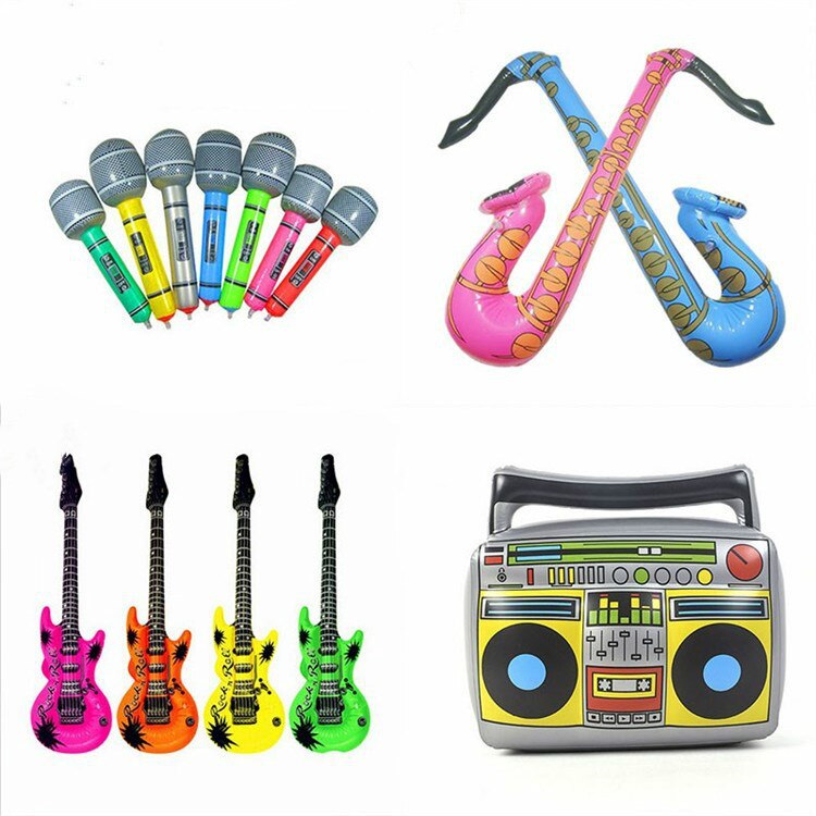 5 stks/set kinderen Opblaasbare Instrument Speelgoed PVC Opblaasbare Gitaar kinderen Stage Opblaasbare Prop Microfoon Opblaasbaar Speelgoed: mixed style