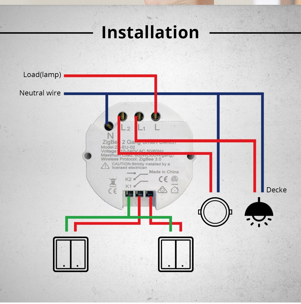 Zemismart Zigbee Switch SmartThings Tuya Zigbee Remote Control Light Inline Module Mini Switch 2 Gangs 2 Ways