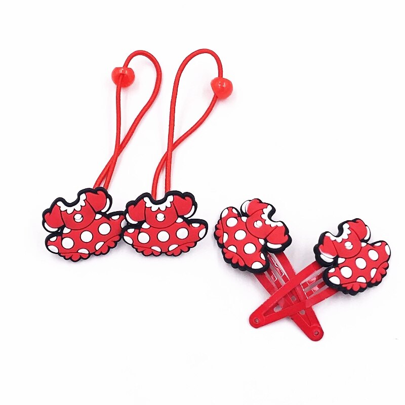 4 stuks schattige strik kinderhaarbandjes haarspeldjes voor meisjes haaraccessoires elastische haarbandjes haarspelden haarclip kinderen: Lavendel