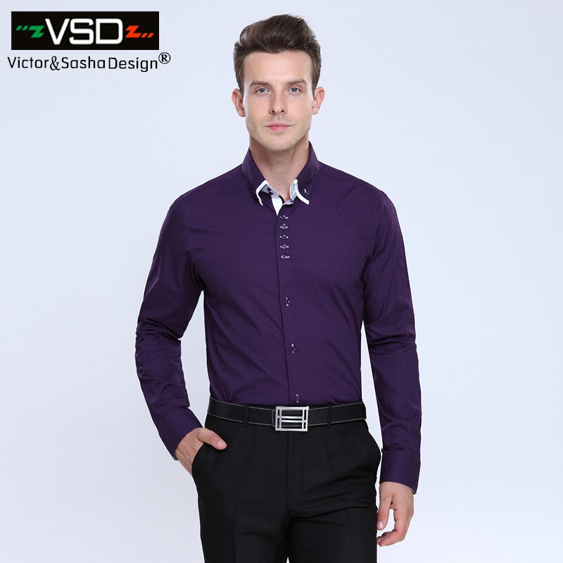 Vsd stor italiensk stil dobbeltkrave shirting slim fit langærmet premium bomuldsskjorte til mænd, mærke europa størrelse 1319: Lilla / Xxl
