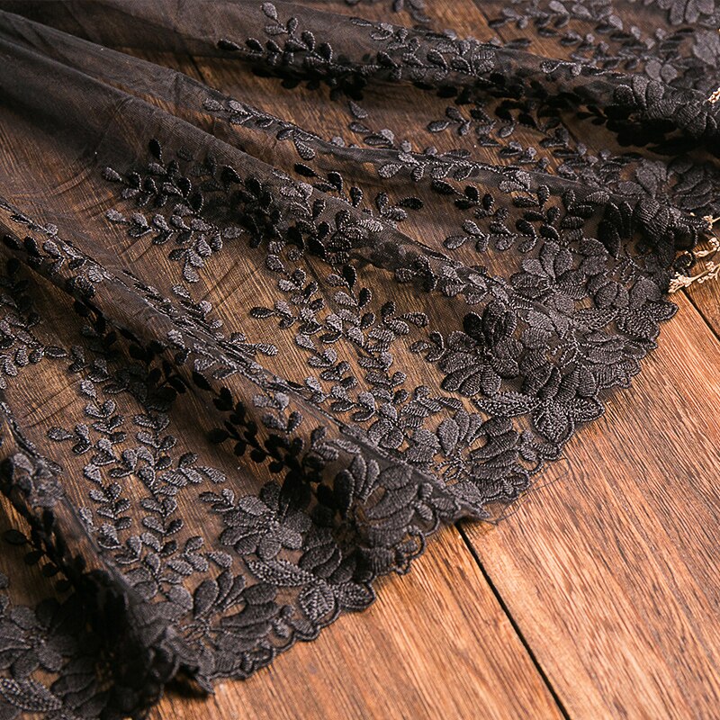 1 Yard Lace Fabirc 32CM Width Lace Trimming Embroidery Sewing Ribbon DIY Dress For Clothing Decoration Garments Lace Trim: Black