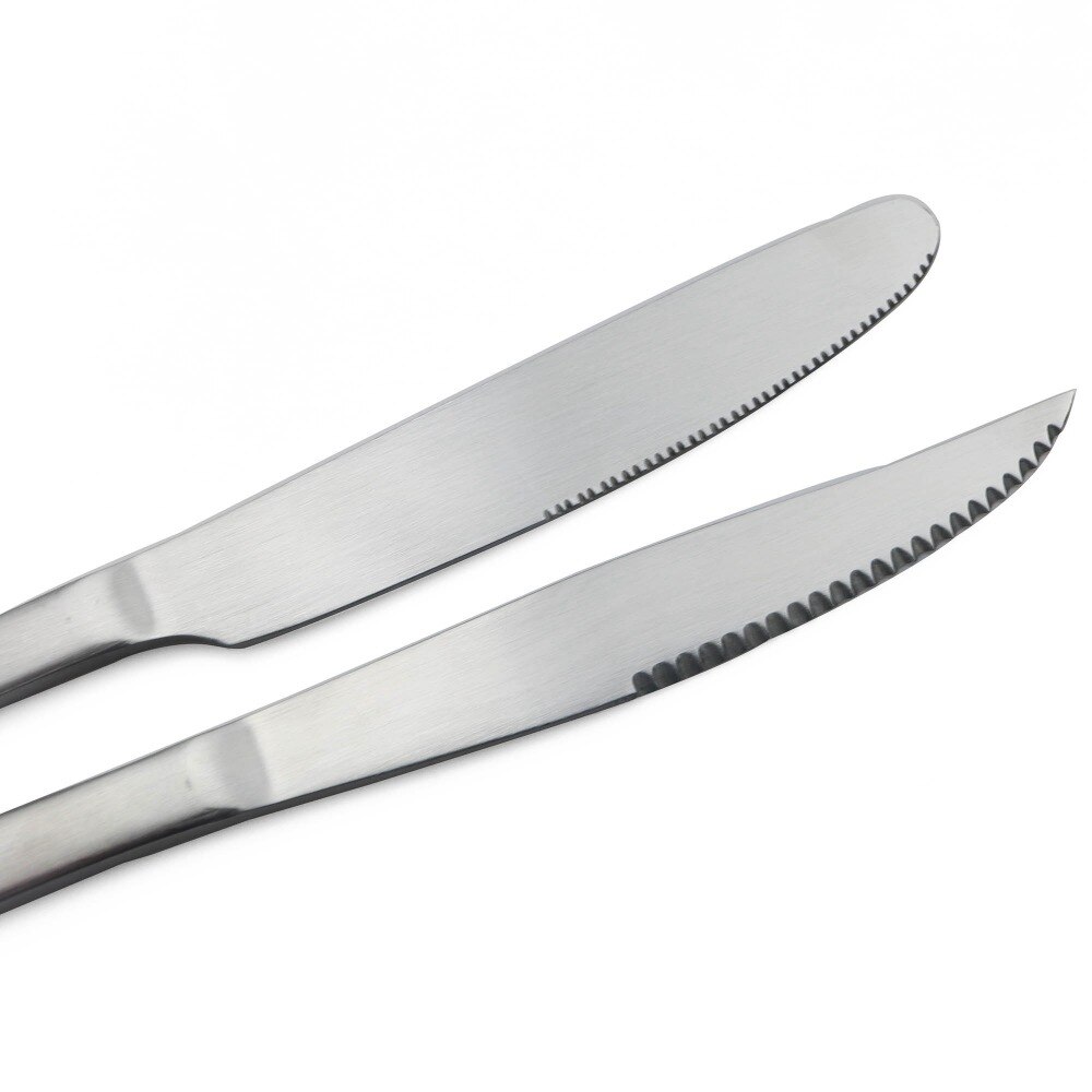 JANKNG Silver Dinnerware Set Stainless Steel Matte Silverware Cutlery Steak Knife Dessert Fork Teaspoon Tableware