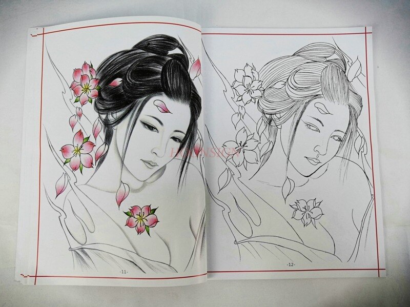 Livre de tatouage, cahier de tatouage, manuscrit huadam Geisha, bras de fleur, plein dos, tatouage classique, de nouveaux livres de tatouage