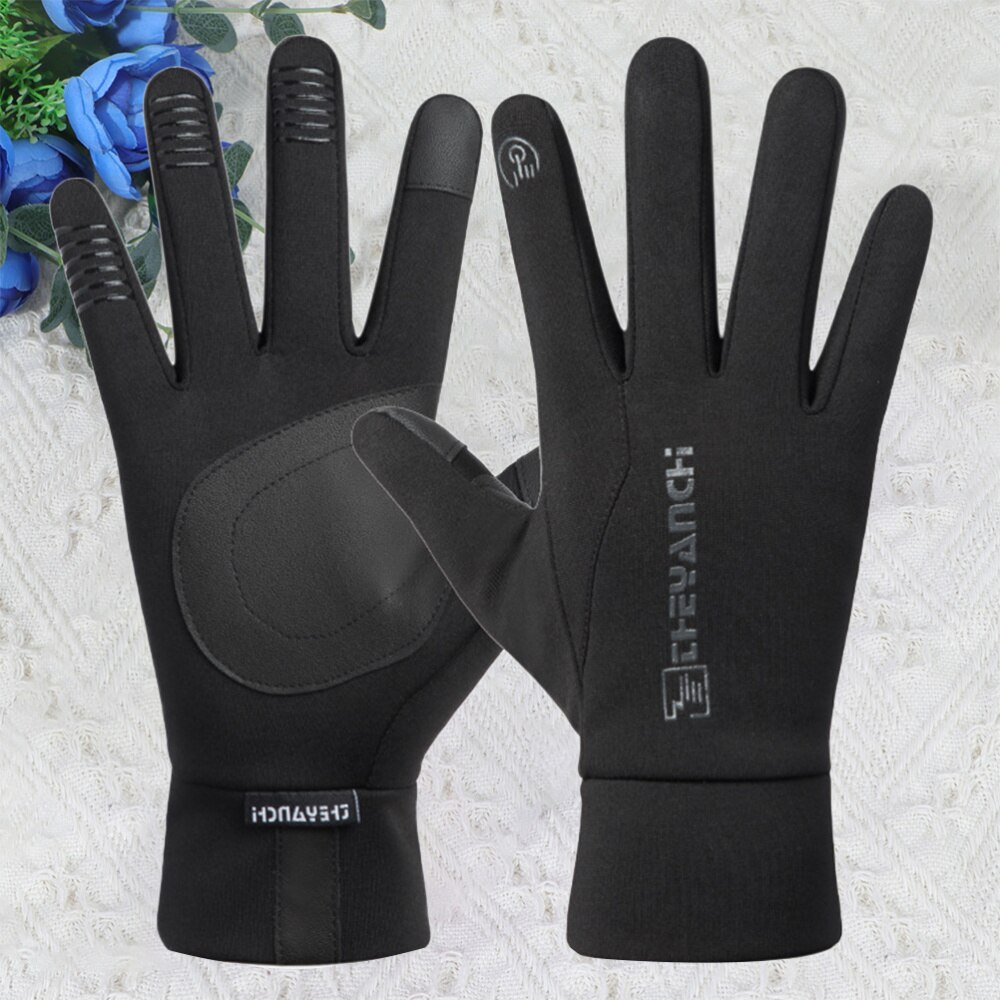 1 par sikkerhedshandsker vinter varm berøringsskærm skridsikker handsker vindtæt vandtæt all-finger cykelhandsker (sort, m): Sort