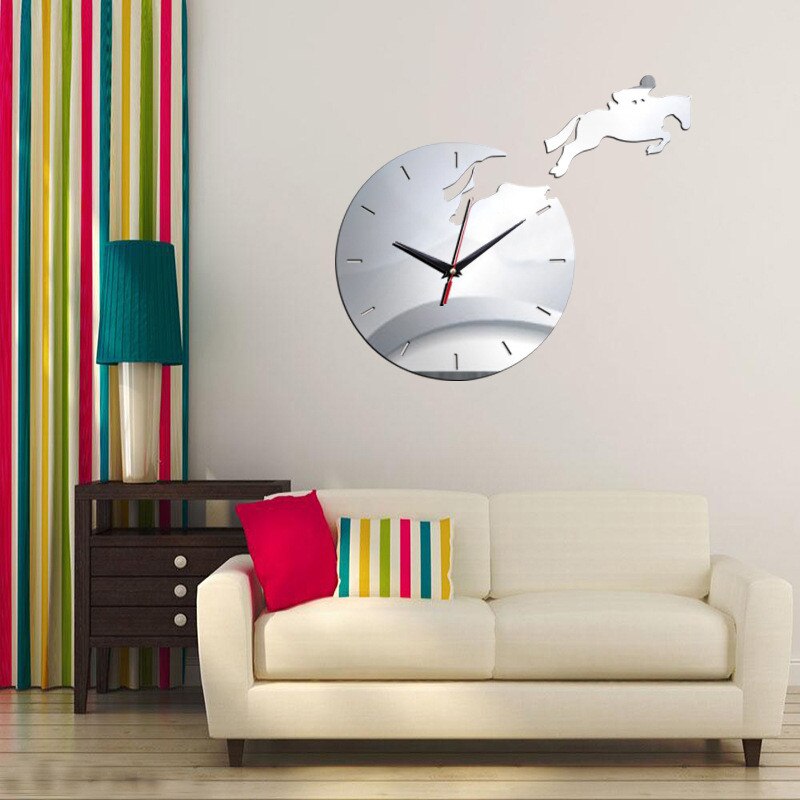 Bricolage 3D horloge murale cheval chevalier amusant horloge mur Art acrylique miroir Stickers muraux peintures murales décor à la maison bébé chambre de bébé décalcomanies modernes