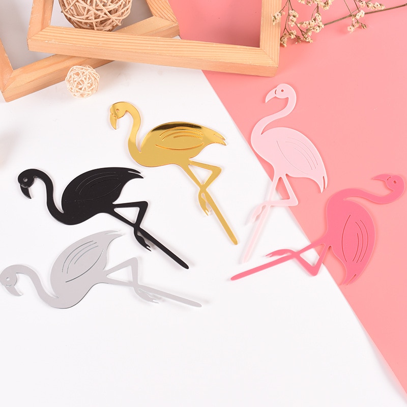 Pink Flamingo Cake Topper Acrylic Cake Flags Birthday Kids Favors Cake Decoration Cupcake Topper for Wedding Dessert Table Decor
