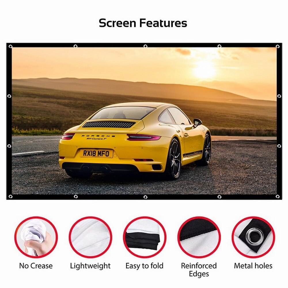 16:9 Projector Screen Curtain Foldable HD Projection Screen Canvas 60/72/100/120/150 Inch Wall Mount Theater Movie Video Screen