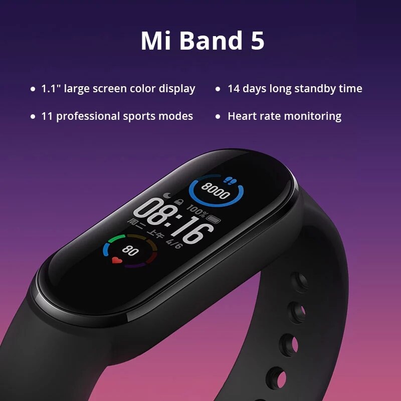 Xiaomi mi band 5 slimme armband 1:1 groot amoled-scherm hartslagmeter fitness tracker bluetooth 5.0 sport waterdichte band 5