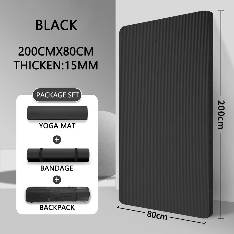 20MM Extra espesar antideslizante de la aptitud de los hombres de alta densidad esterillas de Yoga para ejercicio para gimnasio casa Fitness ejercicio de la gimnasia: 200 80 1.5CM Black