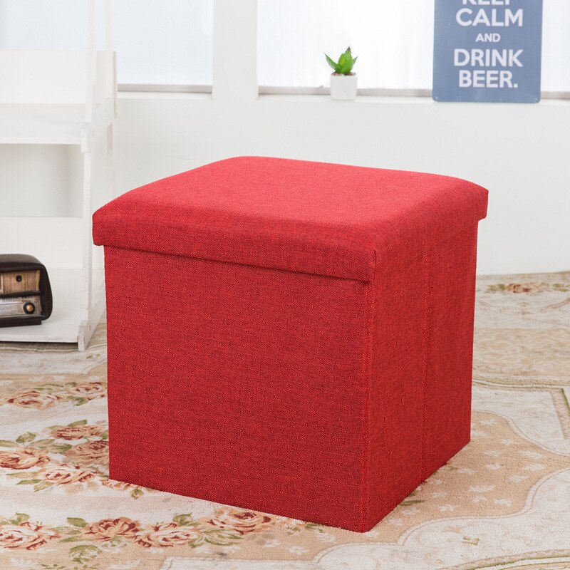 multi-fonction pliable carré rétro pliant stockage tabouret boîtes de rangement organisateur enfants livre articles divers décoration de la maison: Rouge / L