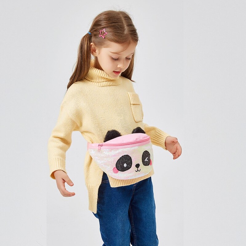 Riñonera con dibujos de osos Panda para niñas, Cangurera con lentejuelas, de Navidad