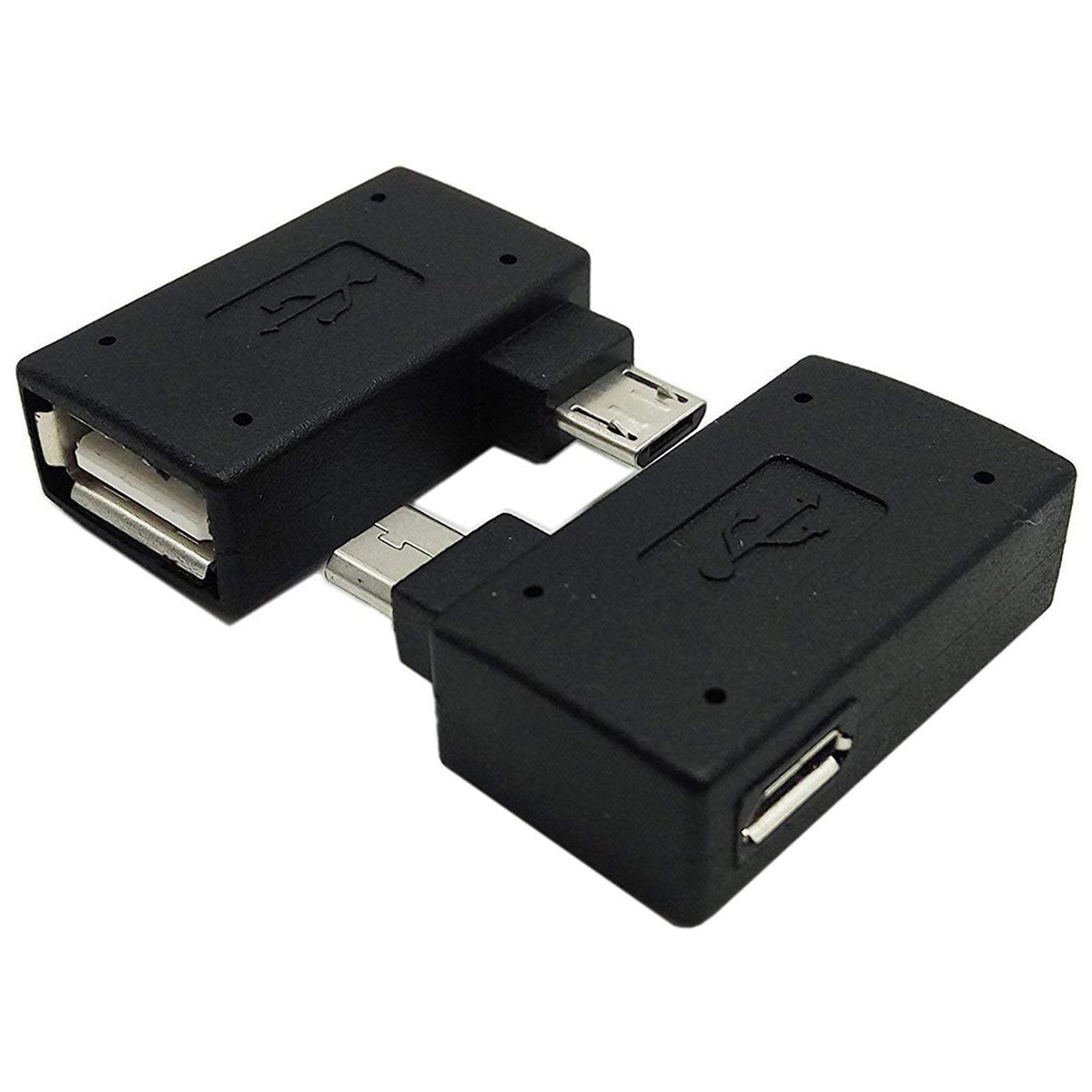 1 Pair (Left+Right) 90 Degree Angled Micro-USB 2.0 to OTG Host Adapter with USB Power Connector For Mobile Phone Tablet