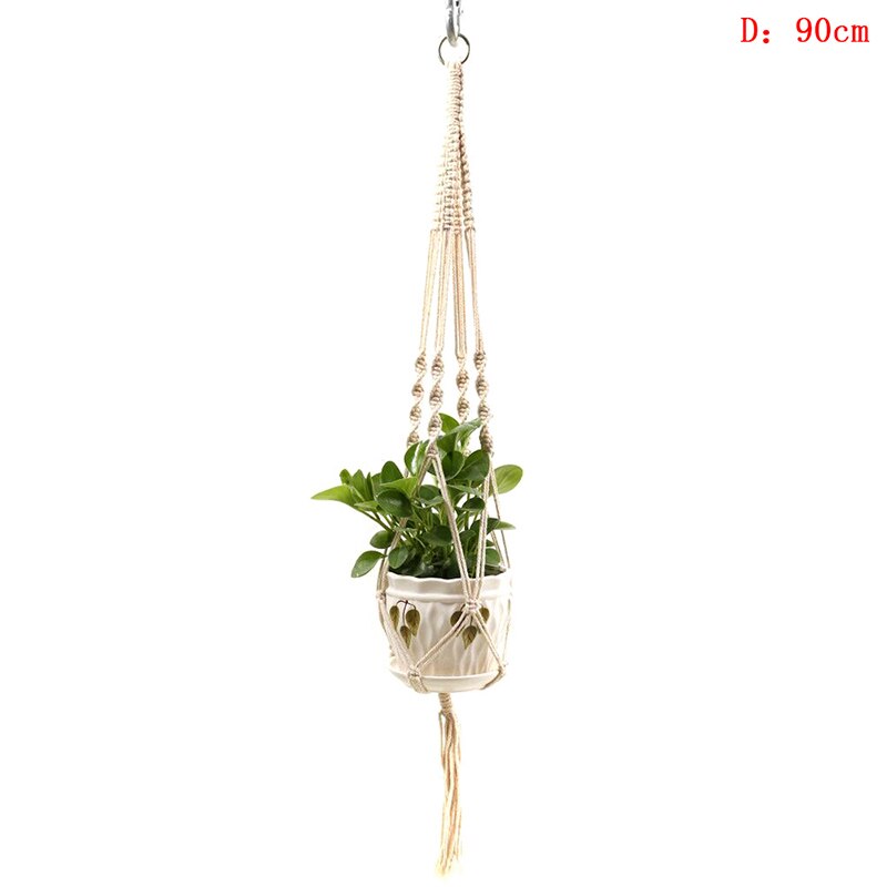 Vintage Macrame Plant Hanger Indoor Outdoor Opknoping Mand Jute Touw Katoen En Linnen Opknoping Bloempot Netto: D
