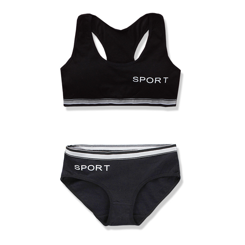 Teen Girl Bra and Panties Sets Cotton Clothes Teenager Sport Underwear Training Bra for Girls 8-14Y Girls Gym Lingerie Brief: black