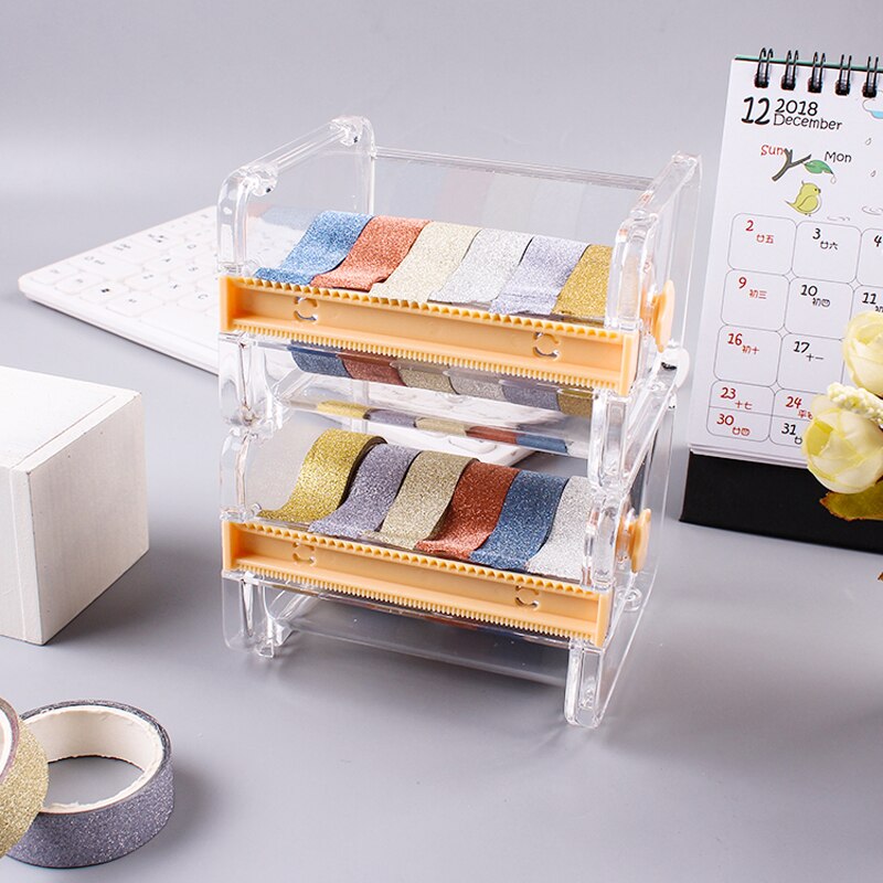 Transparent Plastic Adhesive Tape Dispenser Office Desktop Tape Holder With Tape Cutter School Stationery Supplies Tool
