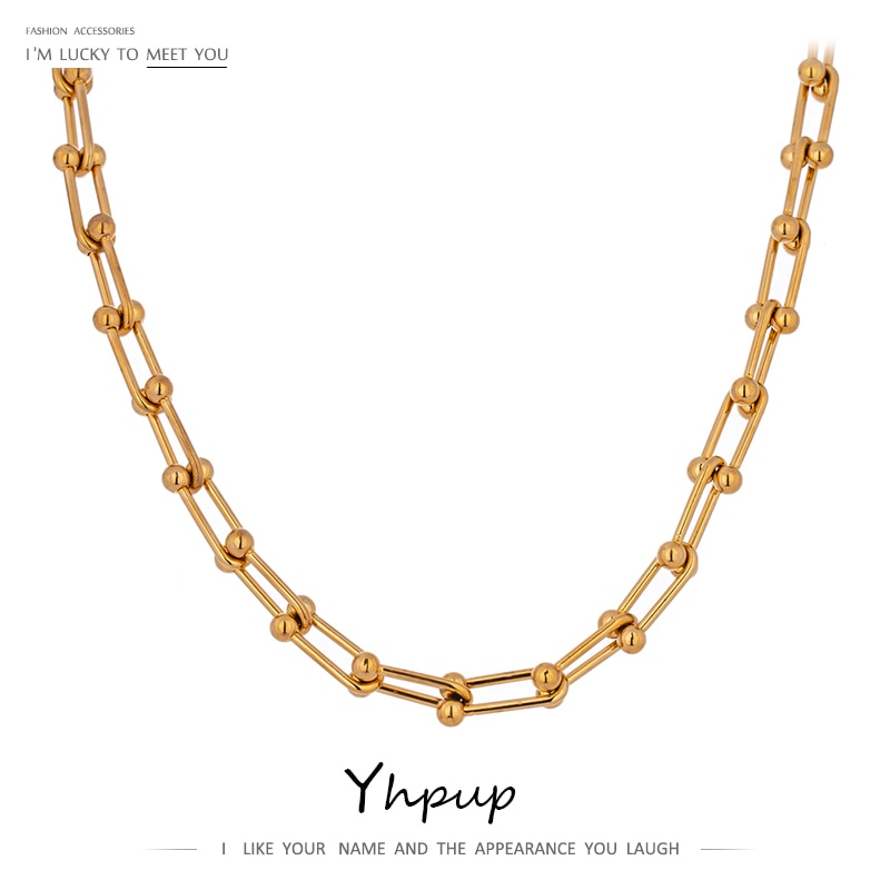 Yhpup Minimalistischen 316L Edelstahl Kette Kragen Halskette 18 k Metall Gold Aussage Halskette Schmuck Party