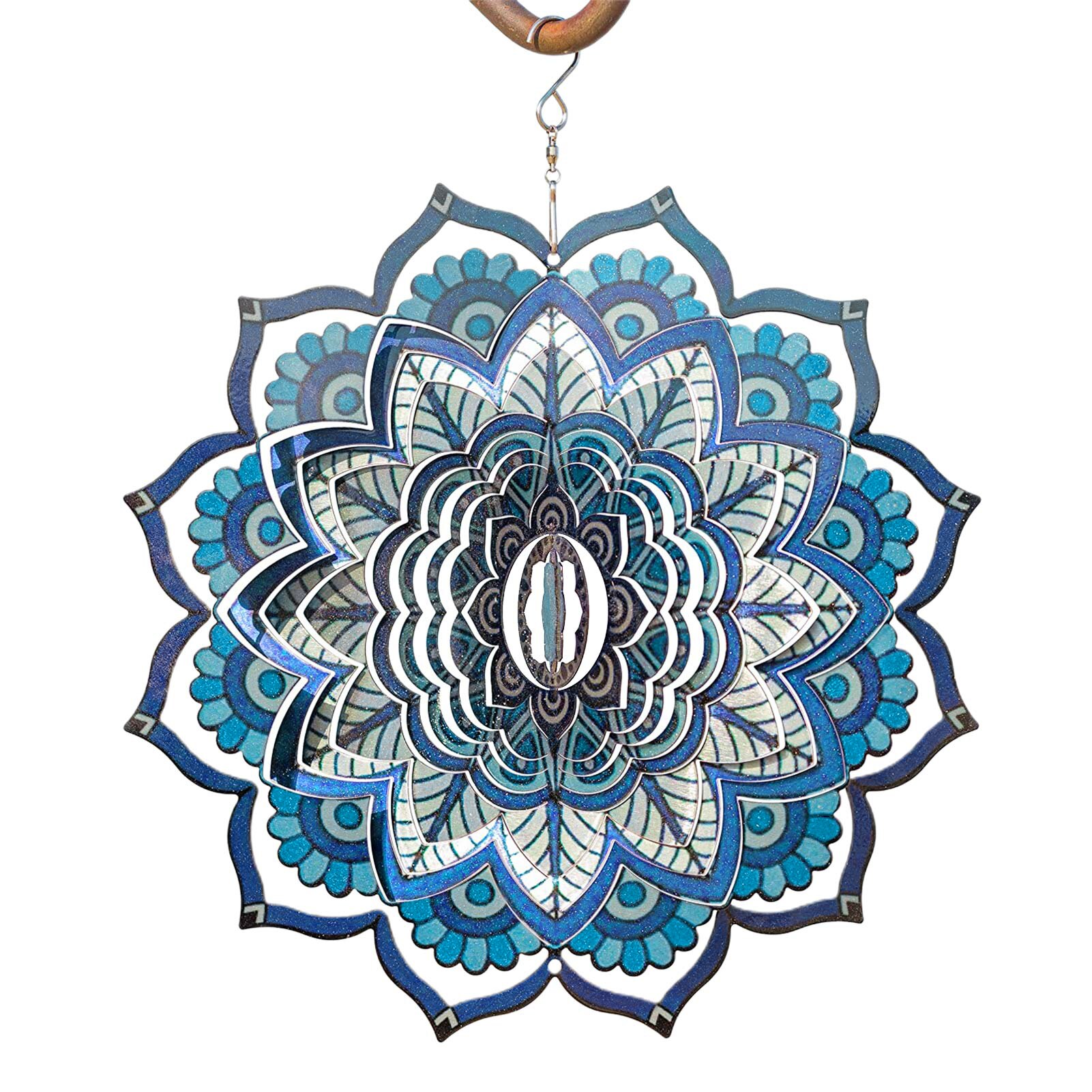 3D Stainless Steel Metal Mandala Geometric Pattern Wind Chime-hanging Wind Spinner, Terrace, Garden Fashionable Ornament: A