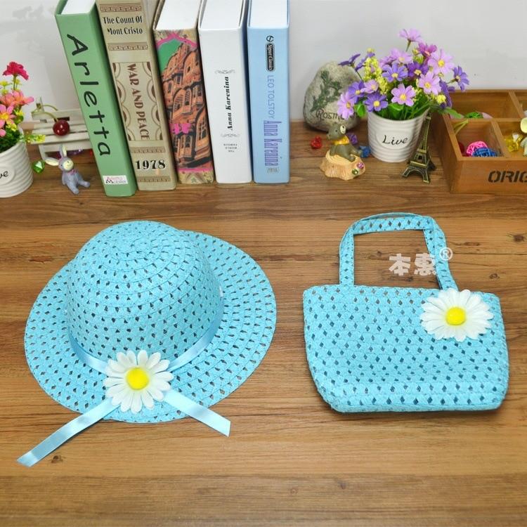 1 Straw Hat + 1 Bag Grote Rand Zomer Reis Stro Hoeden Zonnebrandcrème Roll-Up Zon Strand Hoeden Chapeu feminino Voor Kinderen 1-4 Y