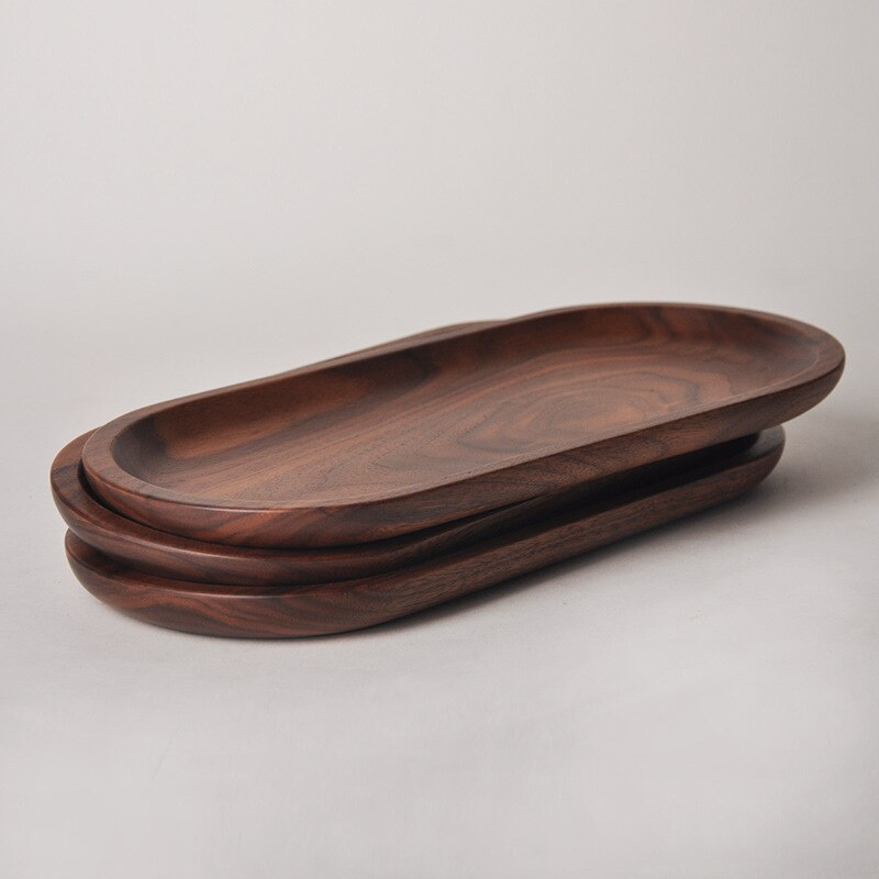 Oval Wood Plate Solid Wood Tray Snack Tray Black Walnut Plate