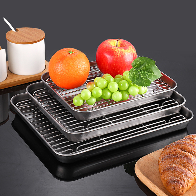 Bandeja de acero inoxidable para hornear, juego de rejilla de refrigeración, marco de distribución de secado, bandeja de barbacoa para pastel de frutas, bandeja de horno multiusos de cocina