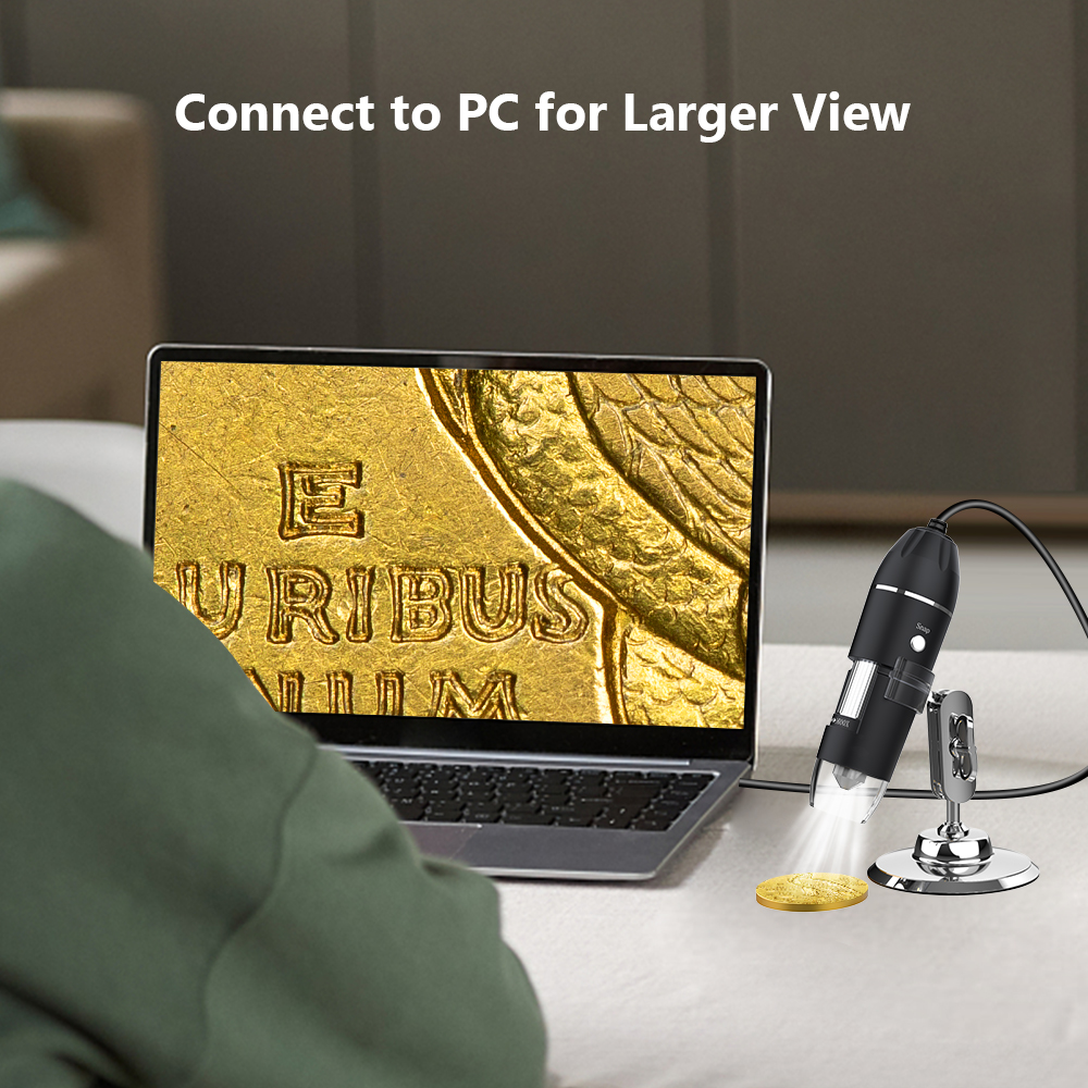RIEVBCAU 1600X Microscope numérique 3in1 Type C USB Microscope électronique avec 8 LED Endoscope Zoom caméra loupe