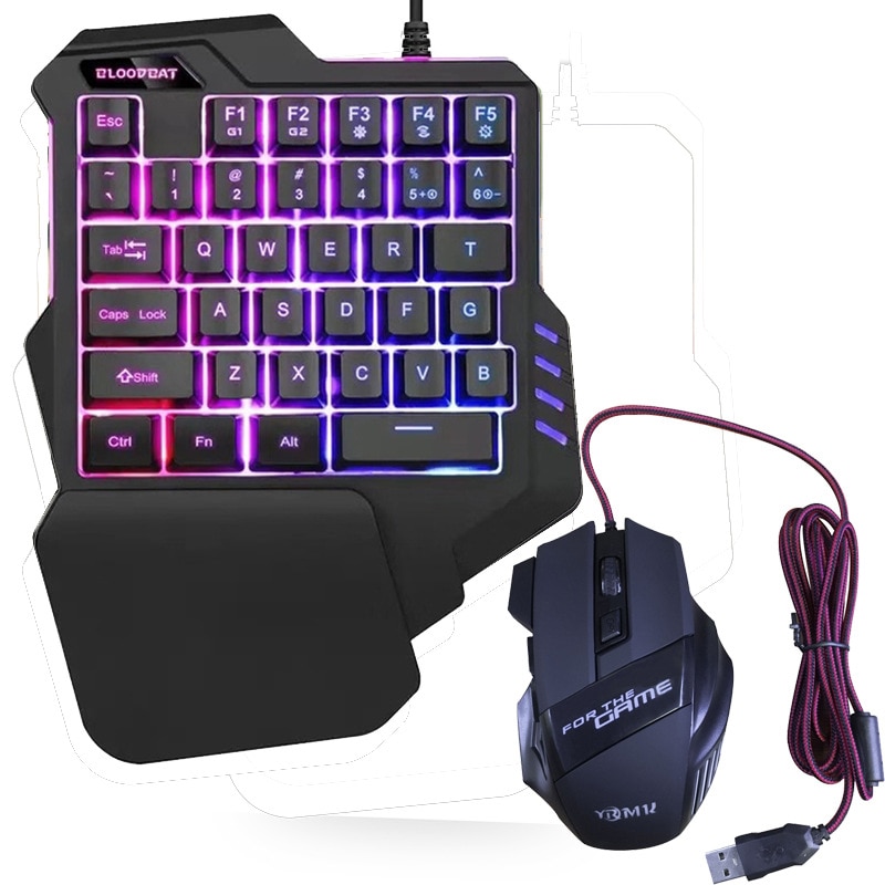 Single Hand Gaming Keyboard Mini Usb Wired Mouse Combos One Handedly For Mobile Smartphone Colors LED Backlight Teclado Gamer: Mouse and Keyboard