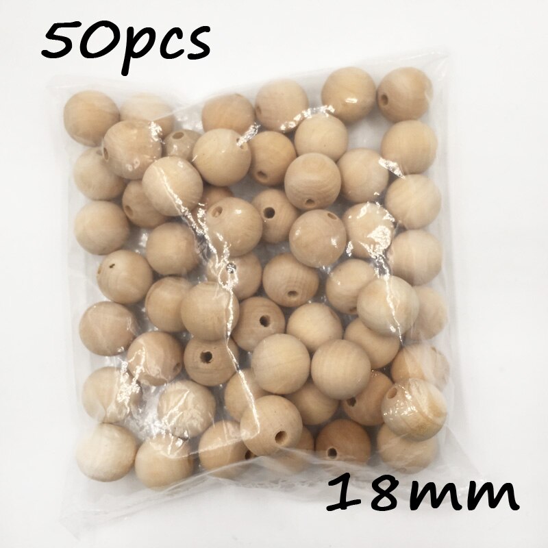 1-100Pcs Natural Ball Wood Spacer Kralen 6-50Mm Voor Charm Armband Baby Houten Ronde kraal: 18mm 50pcs