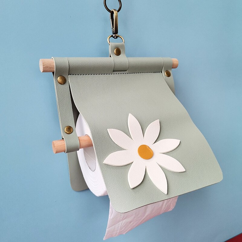 Handmade Leather Toilet Paper Holder Waterproof Flower Bathroom Roll Tissue Box Washroom Contact Paper Storage Rack Home Decor: light green
