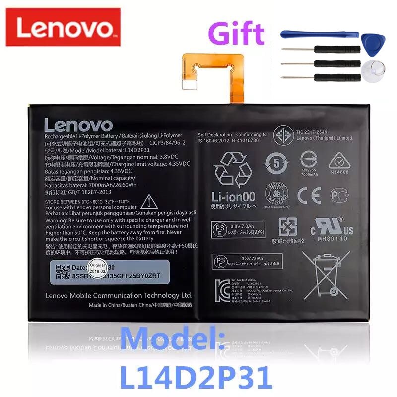 7000mAh 26.6Wh Original L14D2P31 Battery For Lenovo Tab 2 A7600-F A10-70F Tab2 A10-70 A10-70L Battery