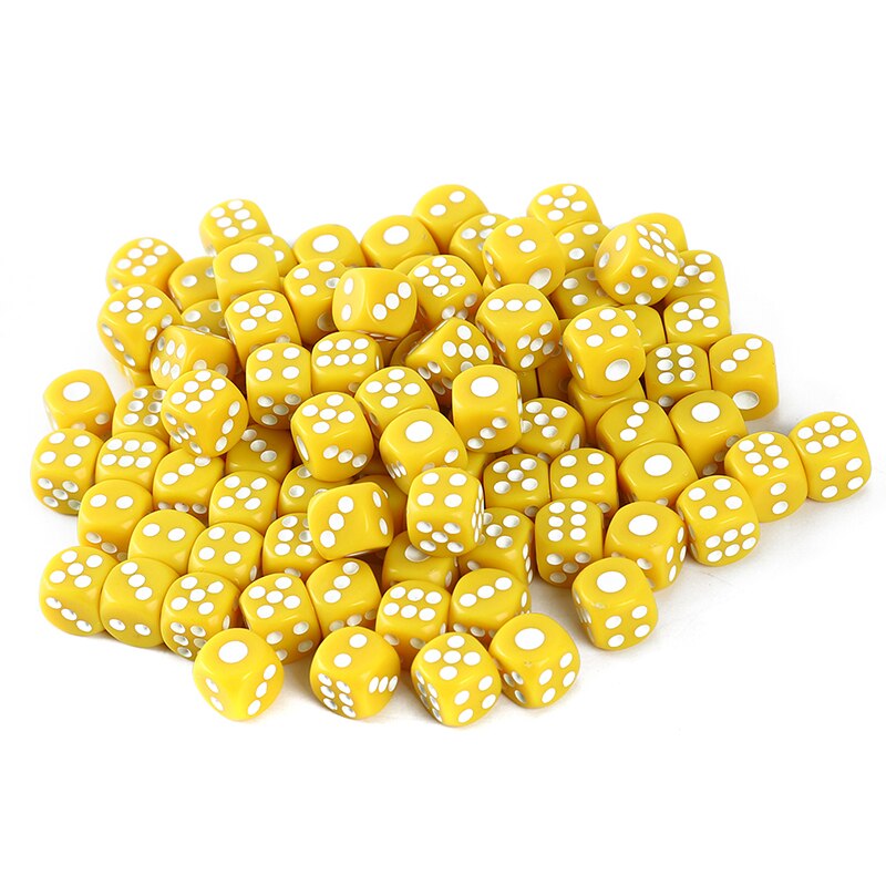 100 Pcs Opaque 13mm Six Sided Spot Dice Party Dice Gambling Game Dices BBQ Party Family Plastic 1 Pack Fun Game Multicolour: Yellow