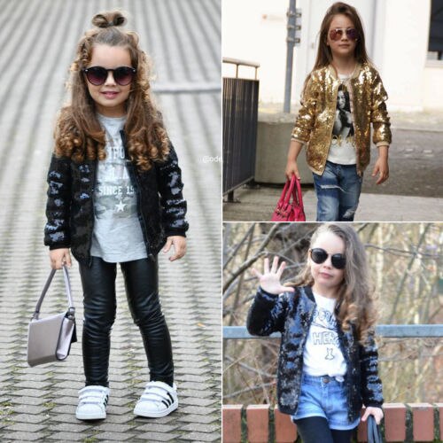 Coole peuter kinderen baby meisjes pailletten glitter rits jas bovenkleding warme jassen tops kleding