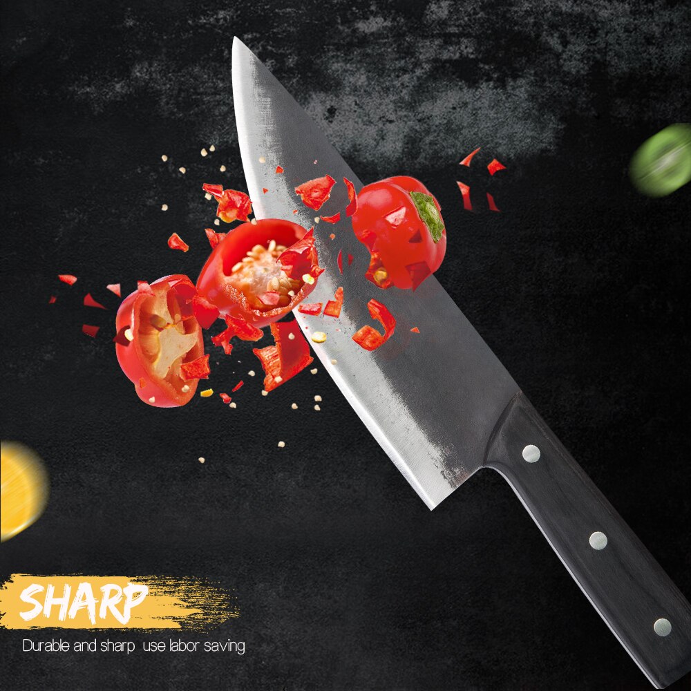 Xyj 8 '' køkken kokke knive håndlavede smedet fuld tang højkulstof beklædt stål slagter kløver kød santoku kniv skedebetræk