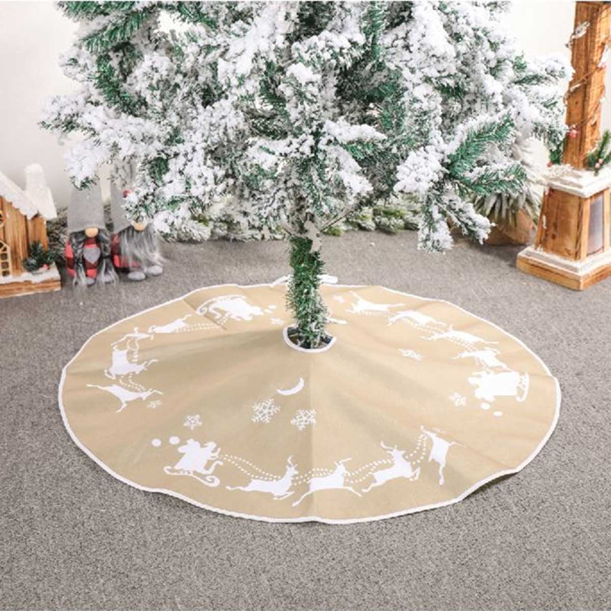 Christmas Tree Skirt Cartoon Deer Pulling Cart Tree Skirt Apron Christmas Party Decorations Arrivals