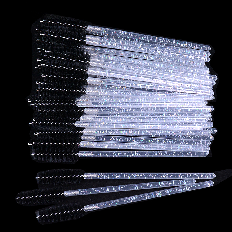50Pcs/Bottle Disposable Eyelash Extension Mascara Wand Glitter Micro Lash Brushes Spoolie WithContainer Case: green