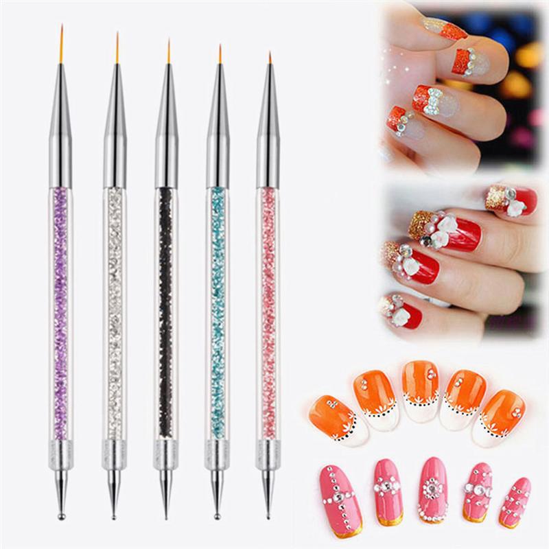 5pcs Nail Paint Pens Set Rhinestone Rod Nail Art Brushes Double-Ended Drawing Liner Dotting Pen Manicure Tools