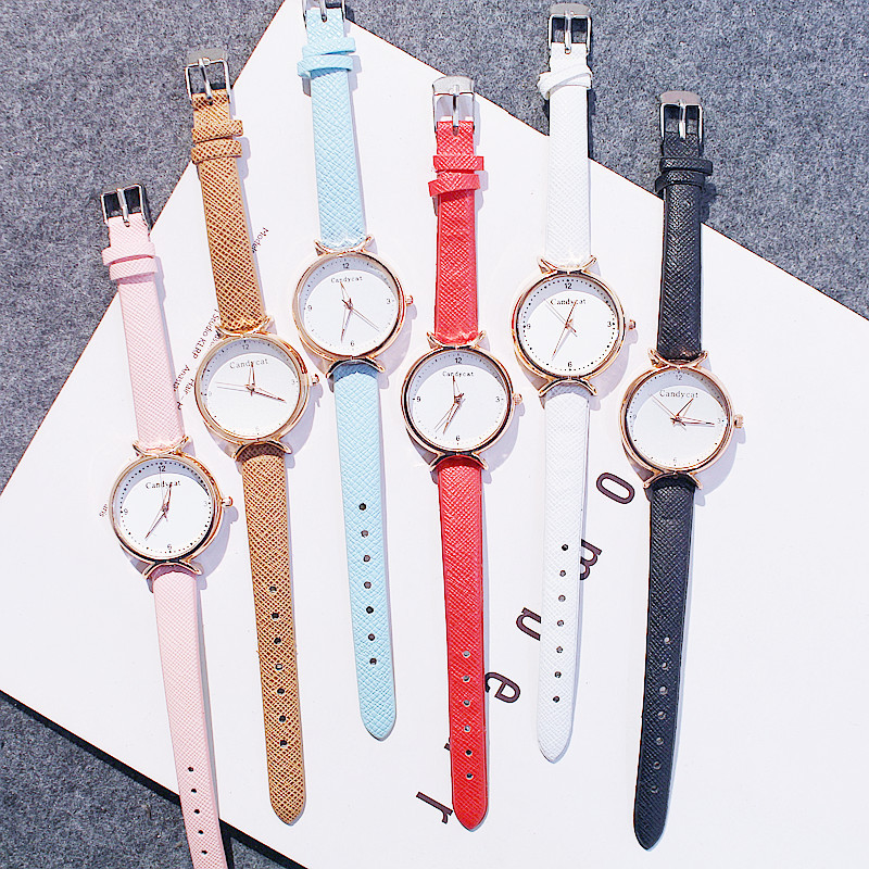 Meisjes Horloge Koreaanse Student Mode Meisje Eenvoudig En Mooie Junior High School Candycat Veelzijdige Kleine Verse Quartz Horloge