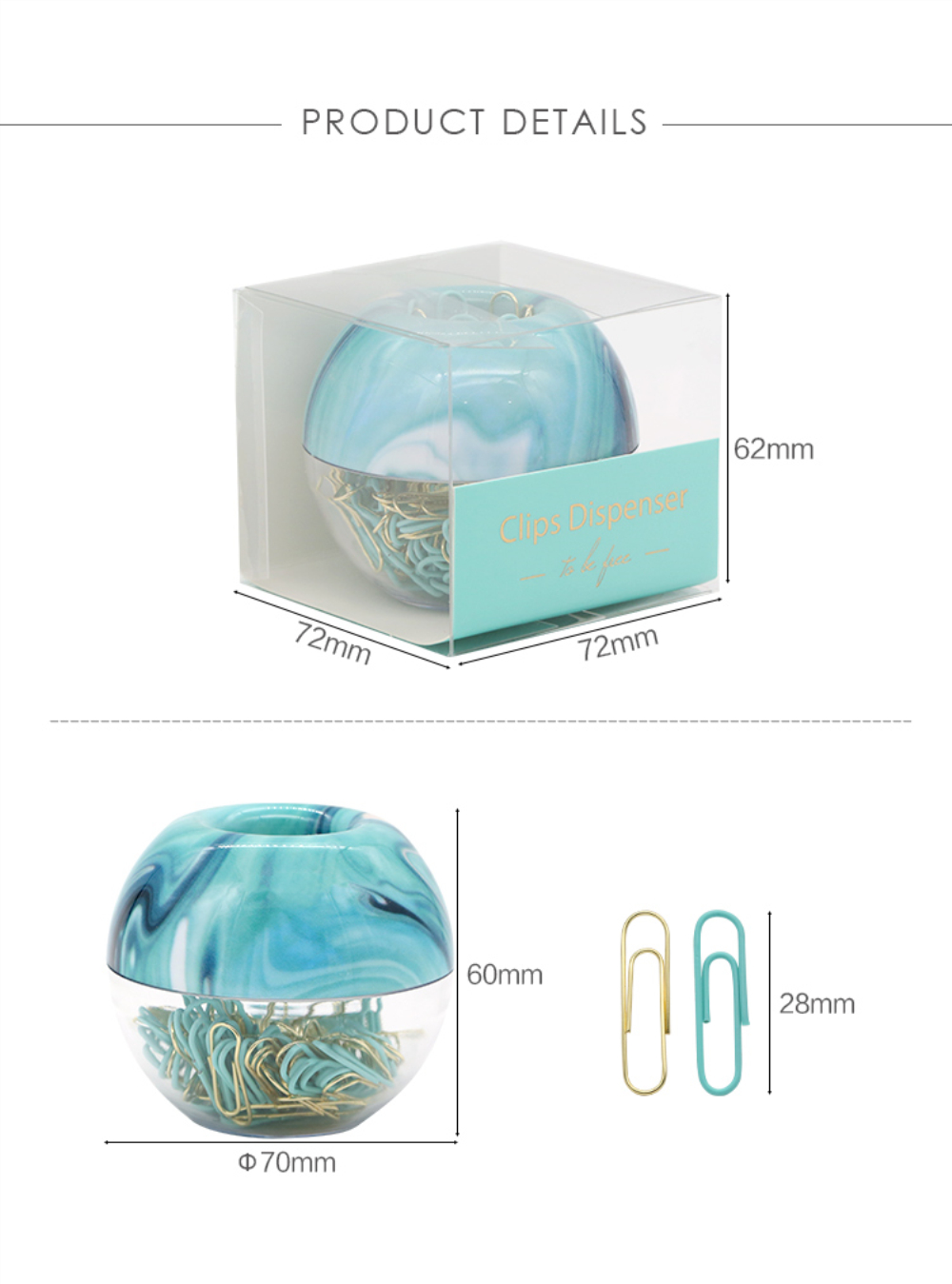 Clips de papel de color dorado y verde menta, soporte dispensador con tapa magnética para oficina, escuela, escritorio, organizador, suministros