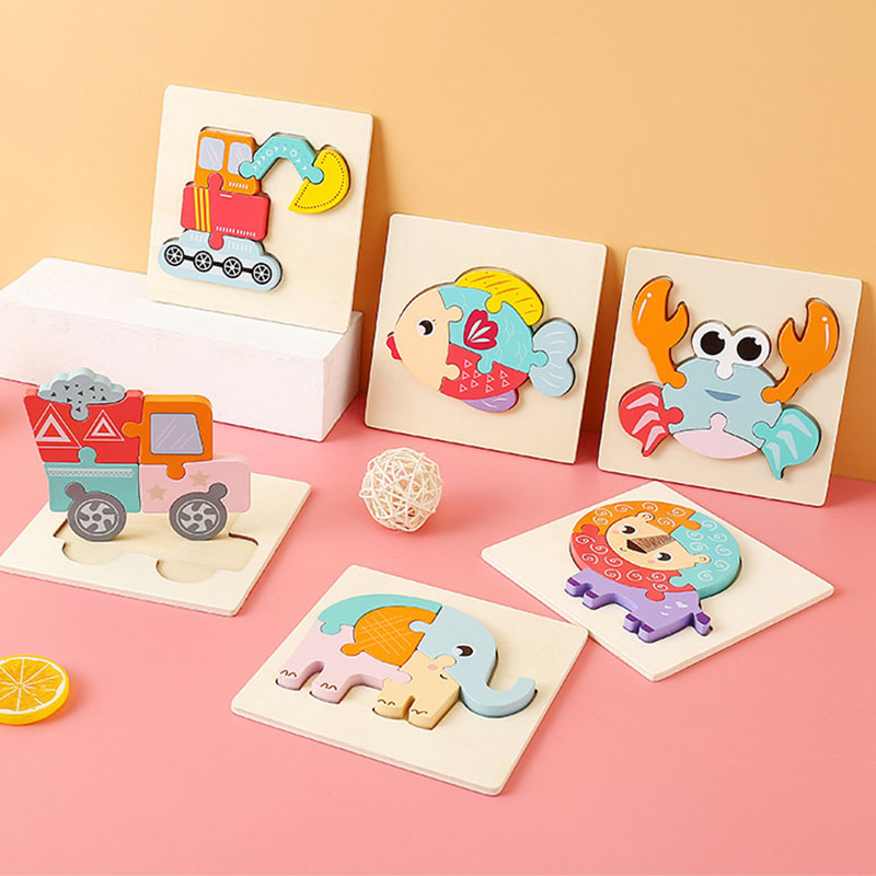 Animale del fumetto 3D Puzzle Per Bambini Giocattoli di Legno Motessori Giocattoli Educativi Per I Bambini 2 A 4 Anni di Età Puzzle Montessori giocattoli Del Bambino