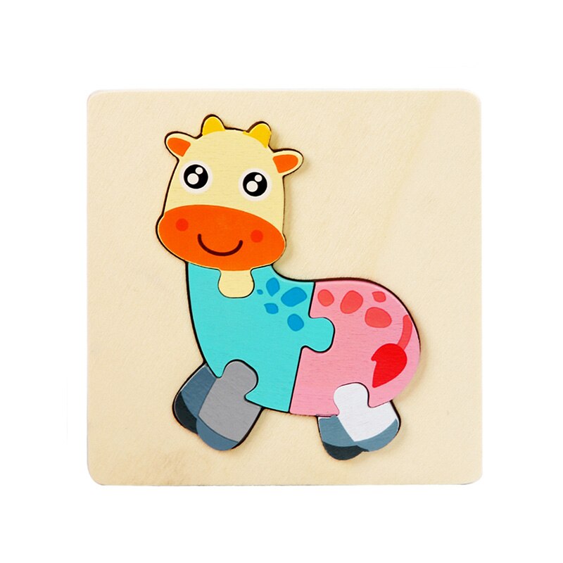Kids Montessori Houten Speelgoed Cartoon Dier Verkeer 3D Puzzel Blokken Kid Leren Speelgoed Baby Kleurrijke Houten Onderwijs Speelgoed: giraffe