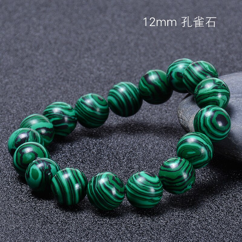 6-12Mm Higth Malachiet Armband Voor Mannen Vrouwen Natuursteen Bead Boeddhistische Armband Charm Yoga Armbanden Sieraden: 12mm-Malachite