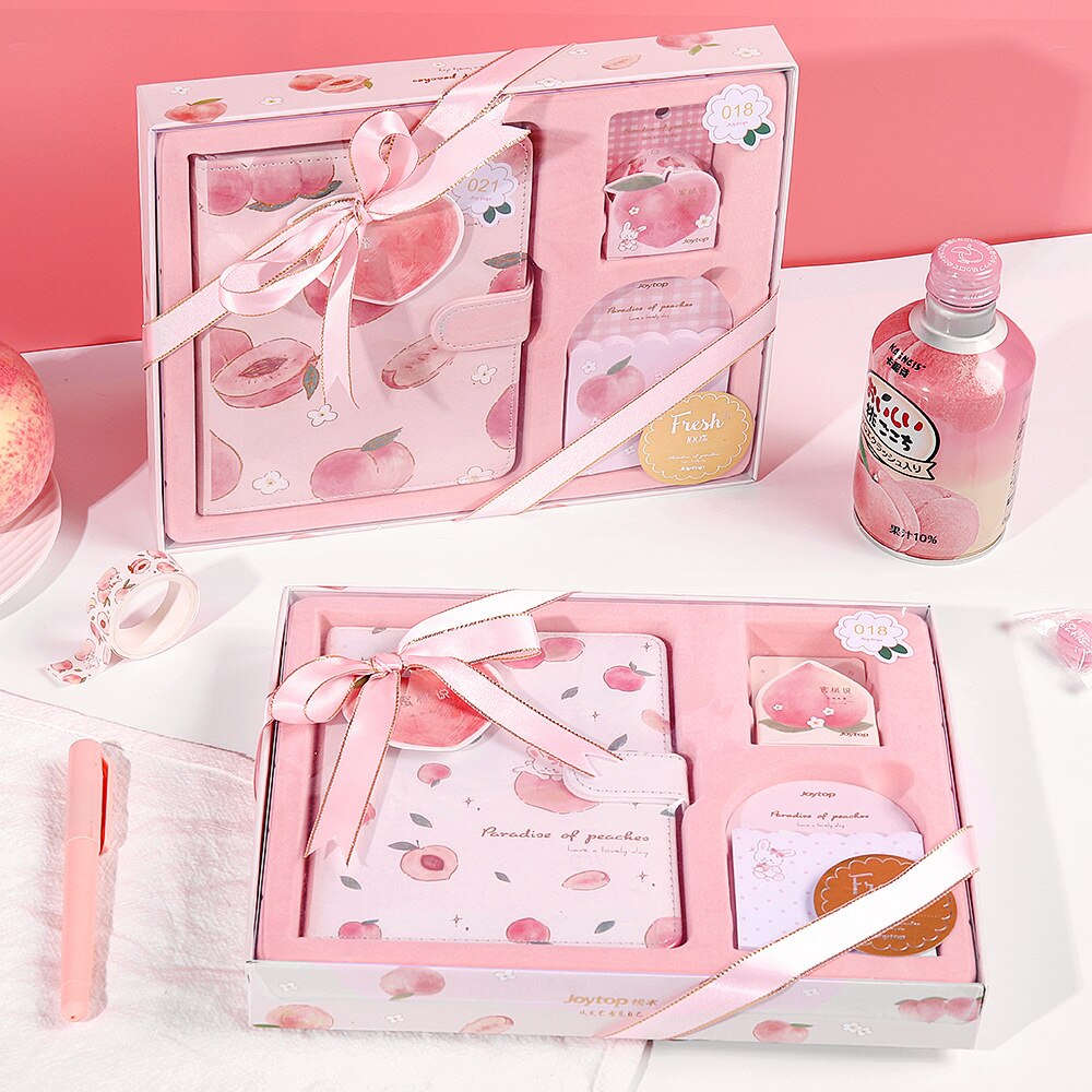 Box Set Stationery Hand Ledger Paper Tape Set Pink Peach Cake Pattern Cute Suitable for Girls Birthday School Rewards