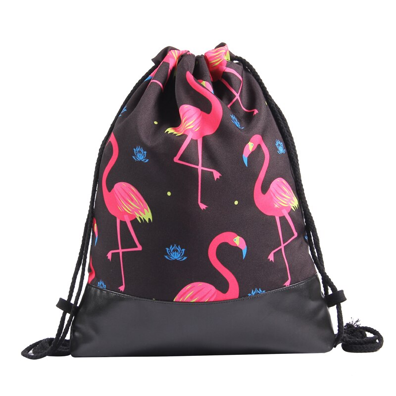 Jom tokoy 3d skinnbunnssnørevesker dame ryggsekker flamingo mochila feminina escolar