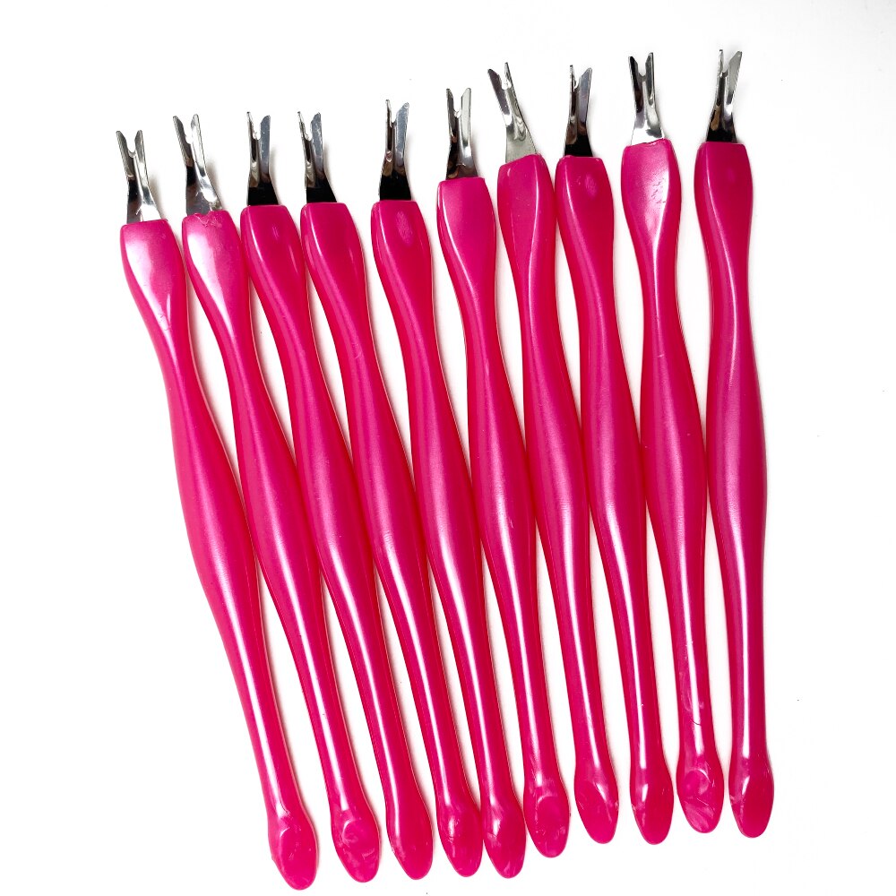 5pcs/lot Cuticle Pusher Stainless Steel dead skin Nail Art Fork For Trim Dead Skin Fork Nipper Pusher Trimmer Cuticle Remover: red