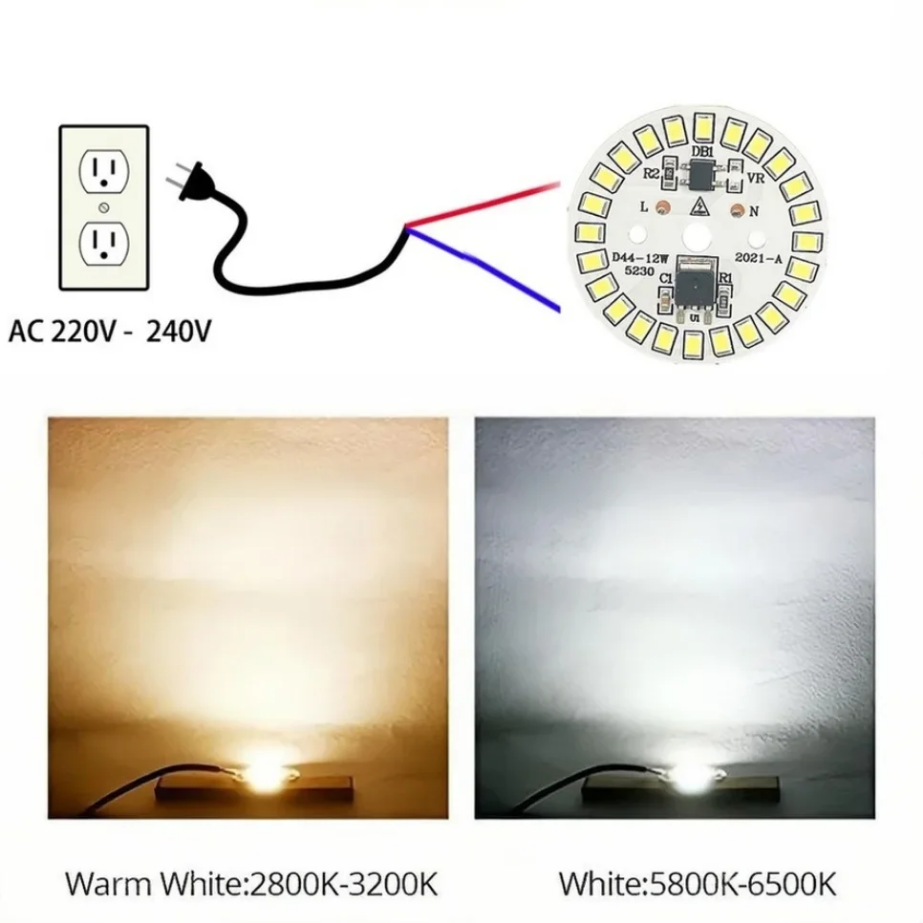 Chip de bombilla LED redondo SMD 2835, 3W, 5W, 7W, 9W, 12W, 15W, 18W, cuentas de luz, CA 220V