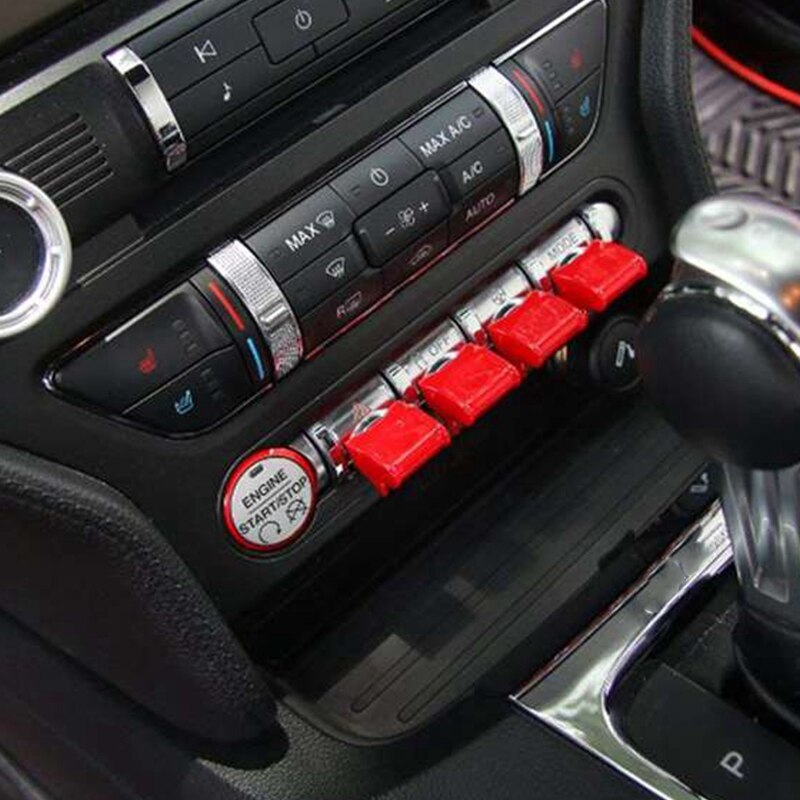 4 st bil interiör center röd kontroll navigering gps knapp knopp lock trim dekoration lock för ford mustang